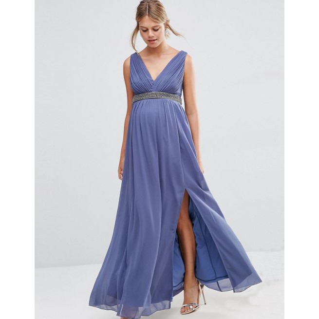 embellished maternity maxi dress
