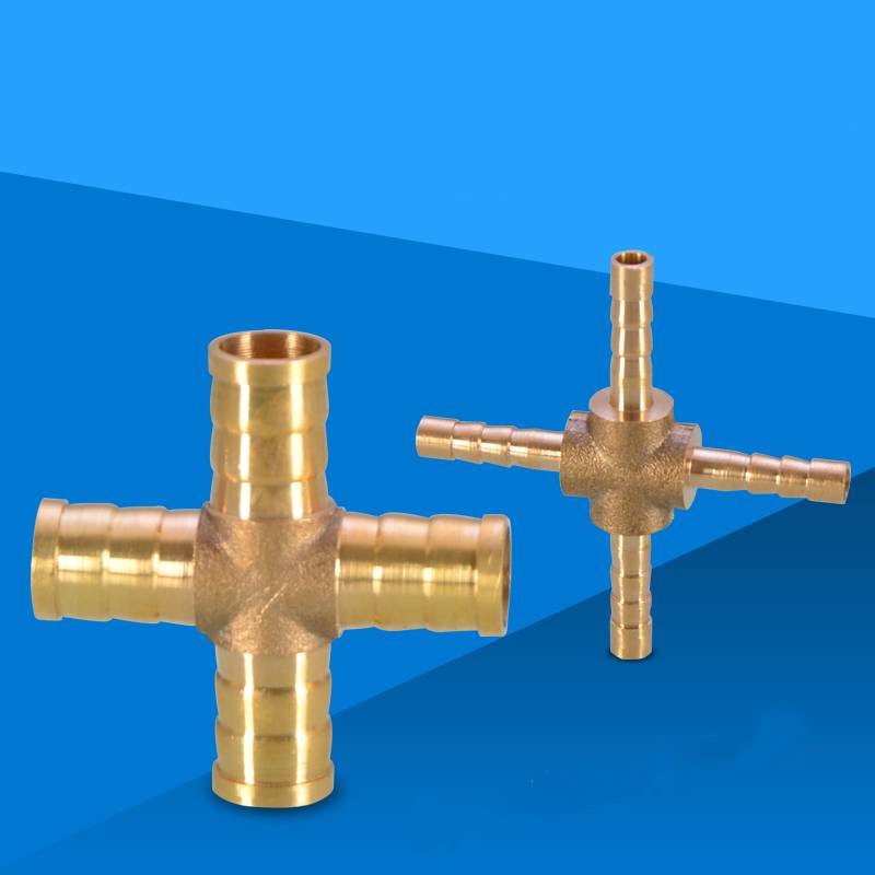 Cross Shaped Brass Pipe Fitting 4 Way 4/6/8/10/12 mm Hose Barb Connector Joint Copper Barbed Coupler