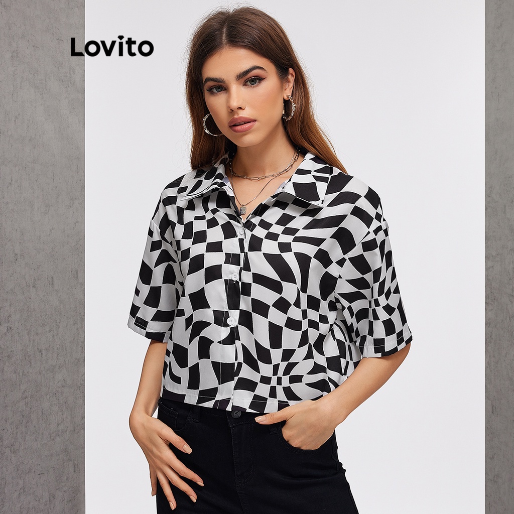 Lovito Casual Checkerboard Blouse L20D1069 (Black and White) | Shopee ...