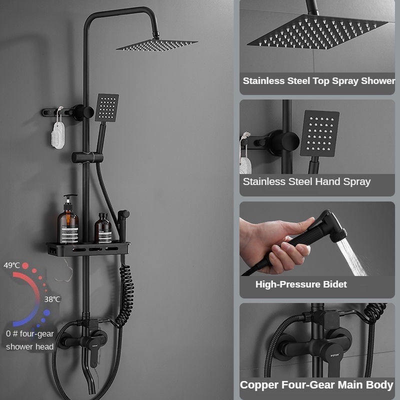 Stainless Black Series Rain Shower Set With Faucet Bathroom Home ...