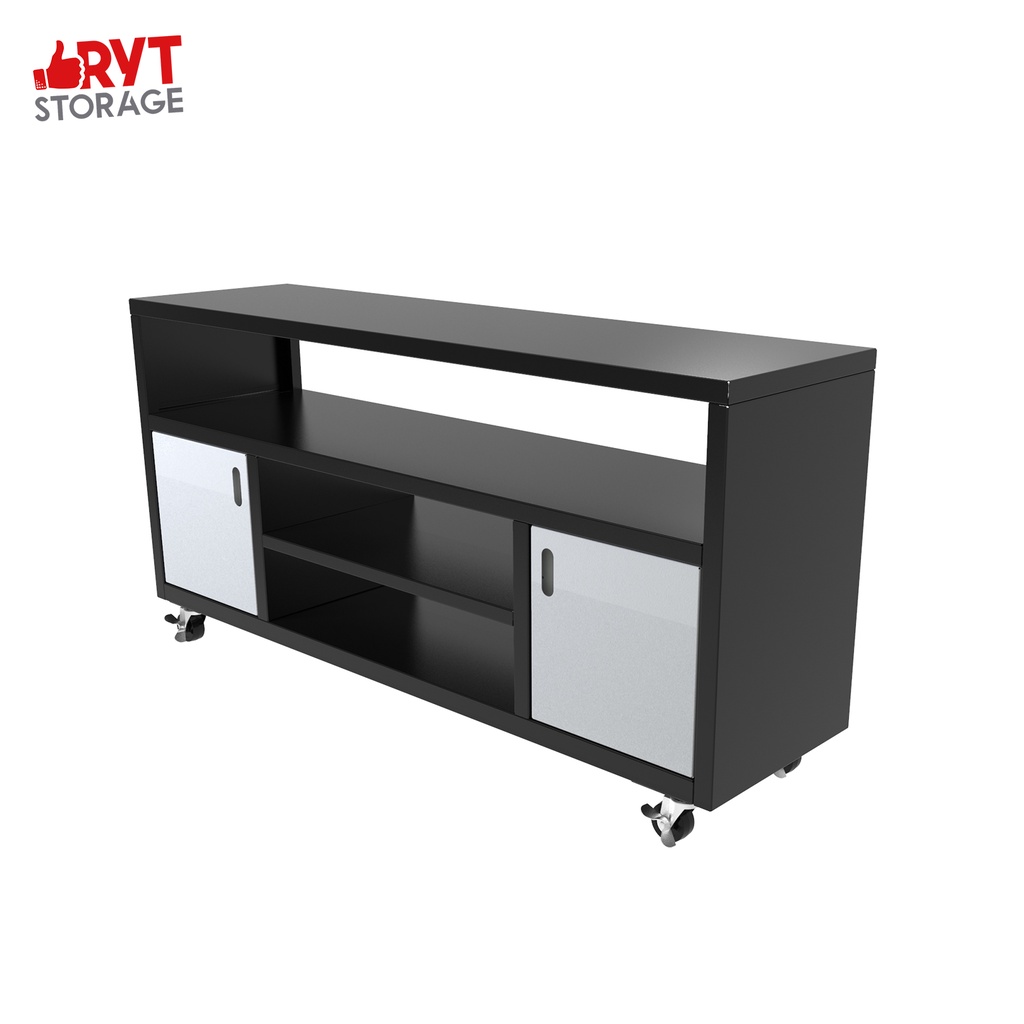 RYTStorage TV Rack with Cabinet Glossy Black and White Powder Coat ...