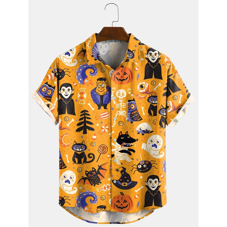 INCERUN Men Summer Short Sleeve Button Up Printed Color Casual Shirts