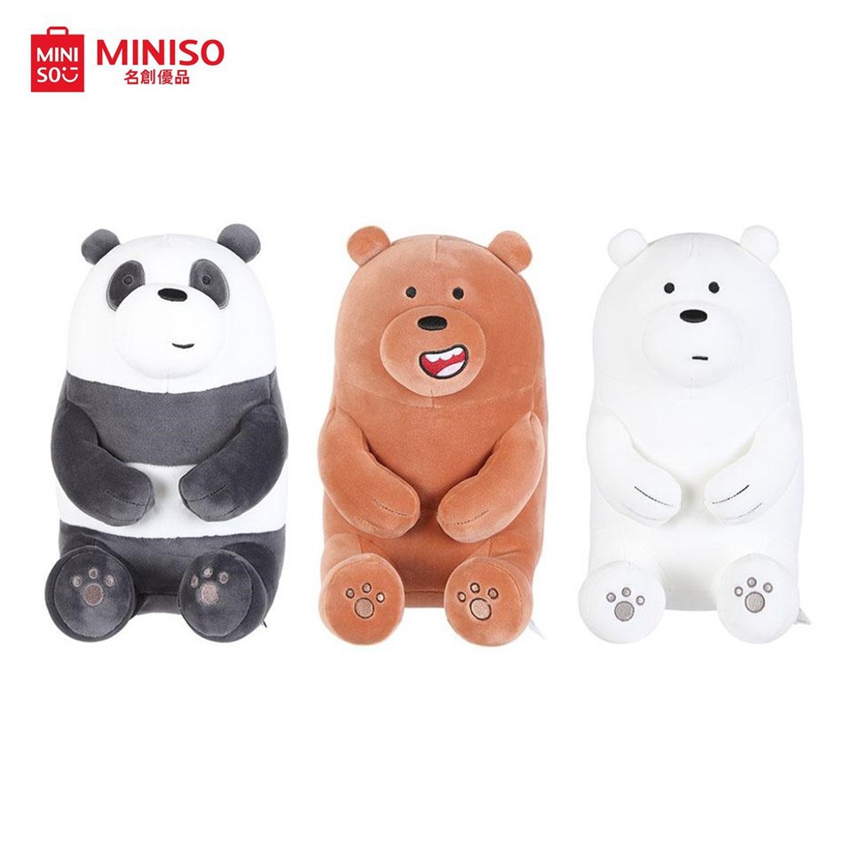 Miniso We Bare Bears Lovely Sitting Plush Toy Grizzly Panda Ice Bear 8844