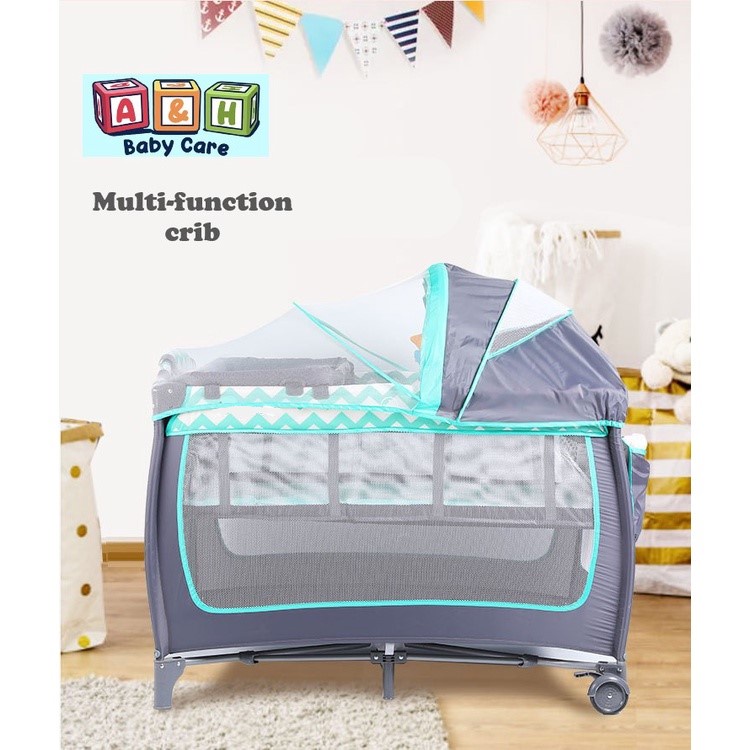 Foldable Baby Crib And Playpen 2 Layer W/ Diaper Table Mosquito Net ...