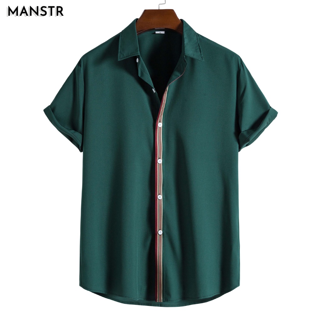 2022 New Men's Dark Green Fashion Casual Botton Down Collar Short ...