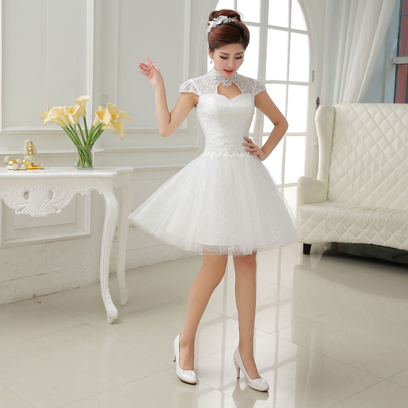 Party Banquet Short White Dress Bride Wedding Toast Clothing
