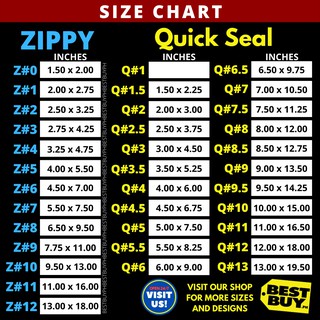 Ziploc Bags Size Chart