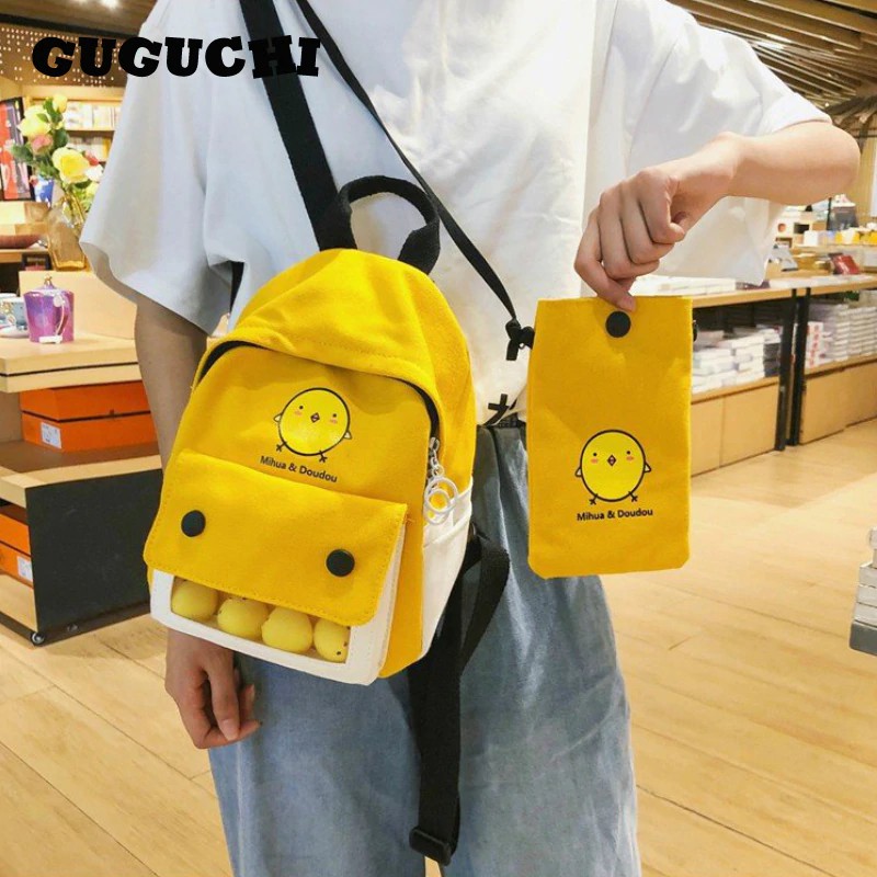 yellow college backpack