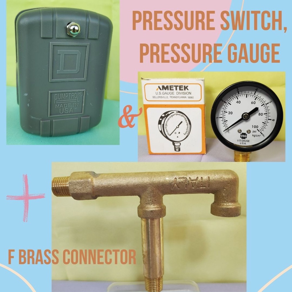 Pressure Switch, F Brass Connector & Pressure Gauge for Water Pump USA