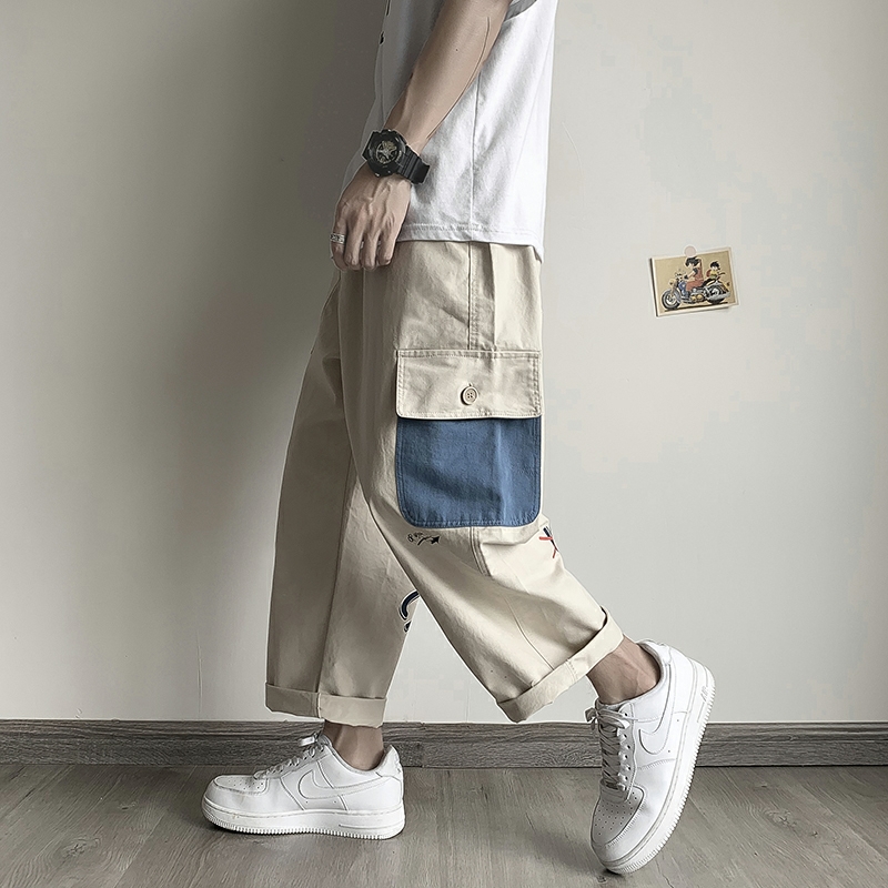 Ins Korean Fashion Color Matching Cargo Pants for Men Personality Trend ...