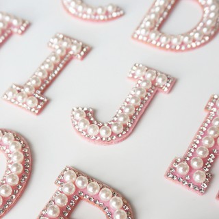 A-Z Pink Pearl English Alphabet Letter Iron Sew On Patch Badges 3D Rhinestone Letters Patches Bag Hat Jeans Applique Clothes DIY Crafts #1