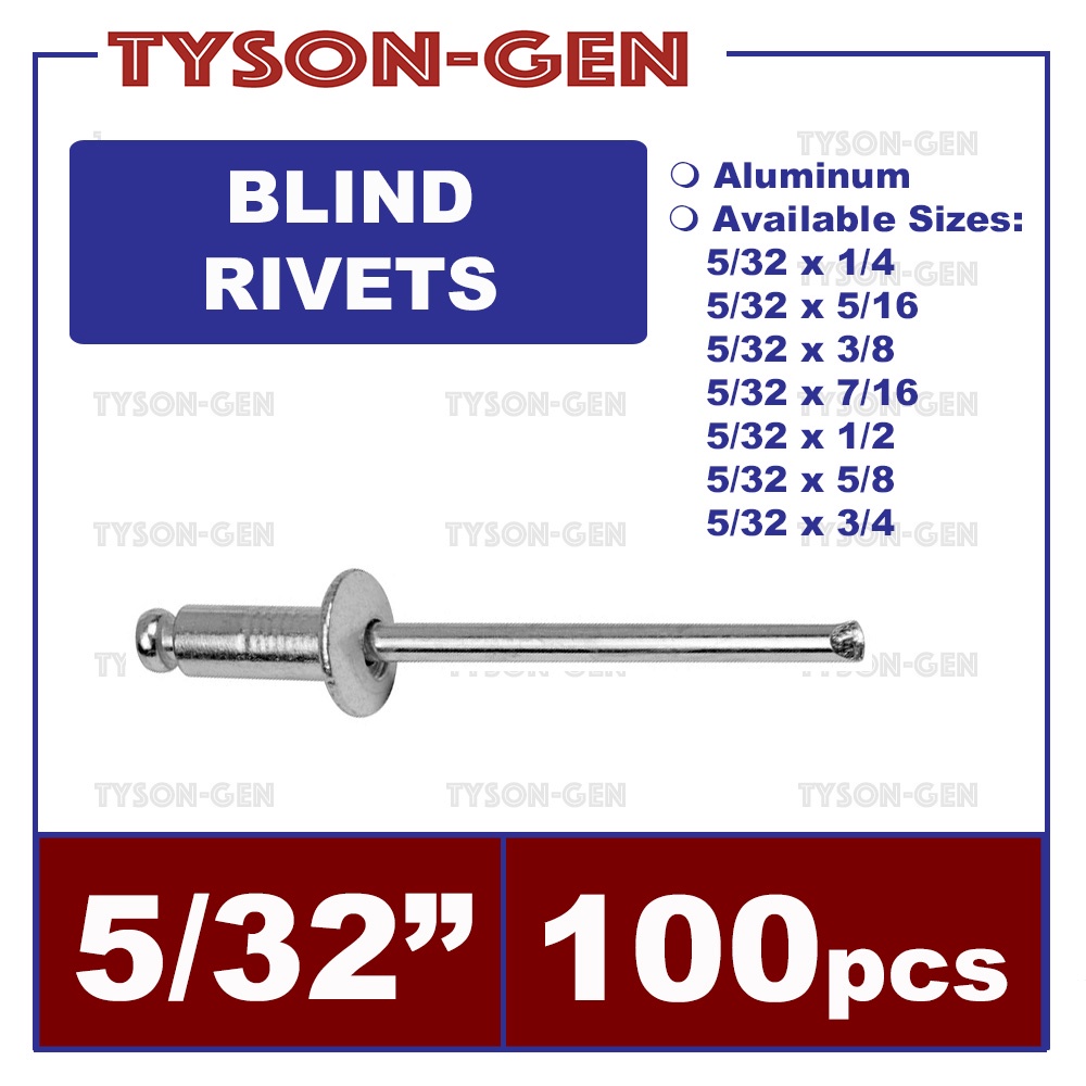 Blind Rivets 5/32" x 1/4" to 3/4" Aluminum 100pcs Shopee Philippines