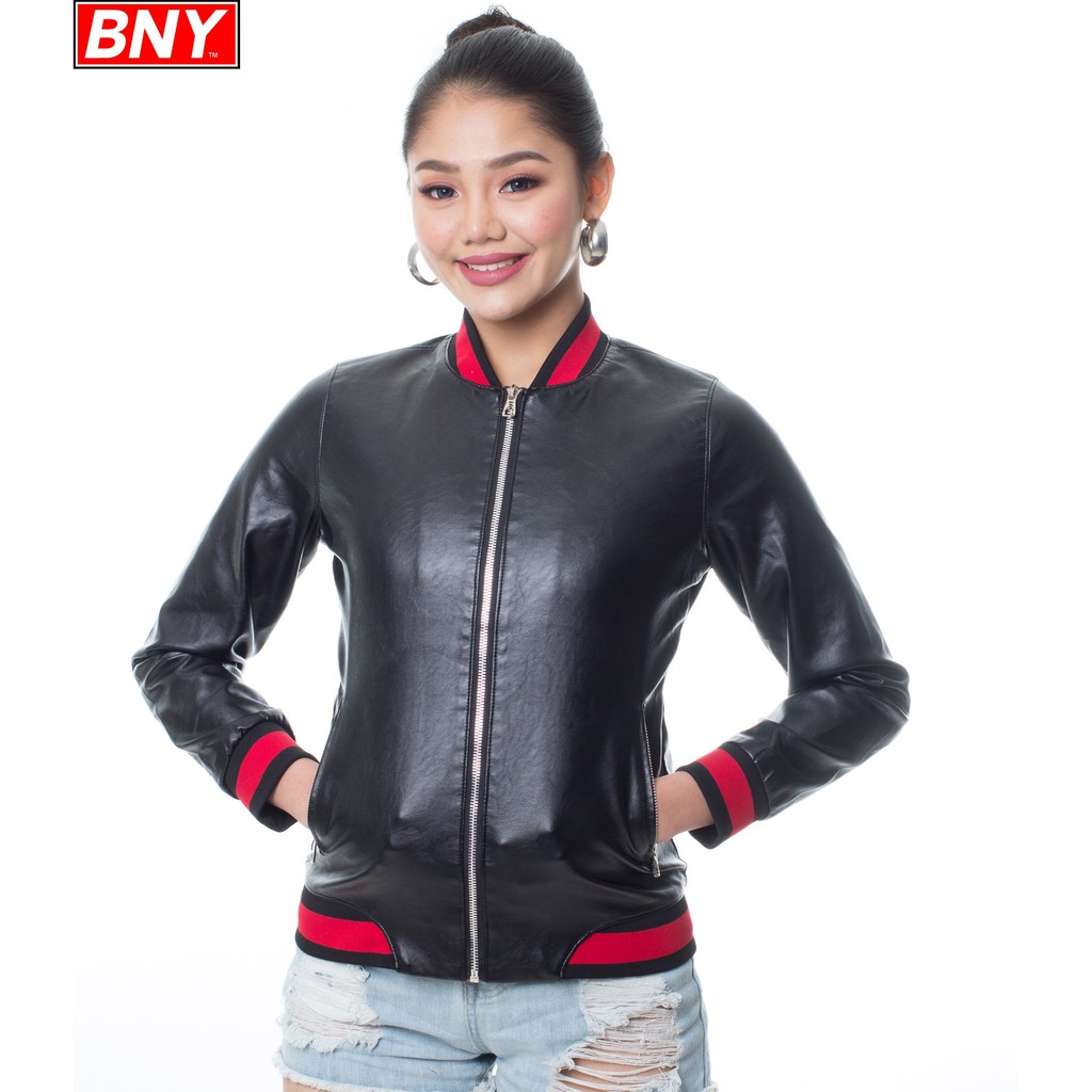 Bny Ladies Leather Bomber Jacket 851 Shopee Philippines