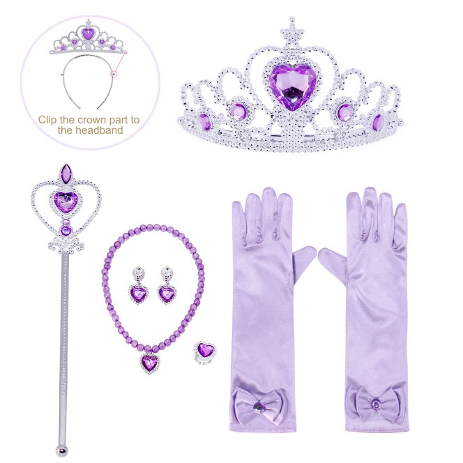 SREND Princess Sofia Dress Up Accessories Gift Set Crown Scepter Necklace Earrings Gloves Purple 5 Pieces 