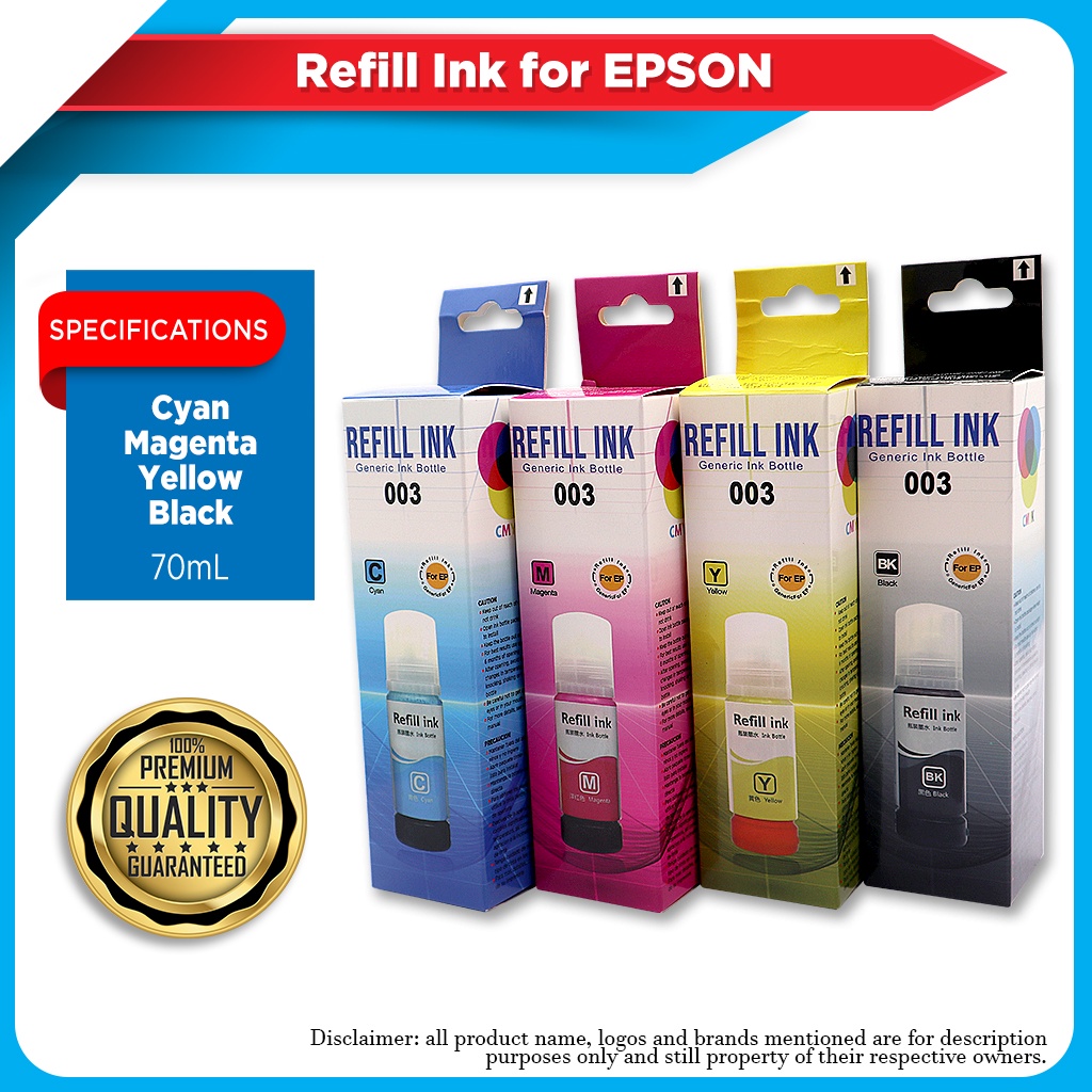 Refill Ink 003 For Epson L3110 L3210 L1110 L1210 L1250 L3116 L3216 L3150 L3250 L3156 L5190 L5290 3726