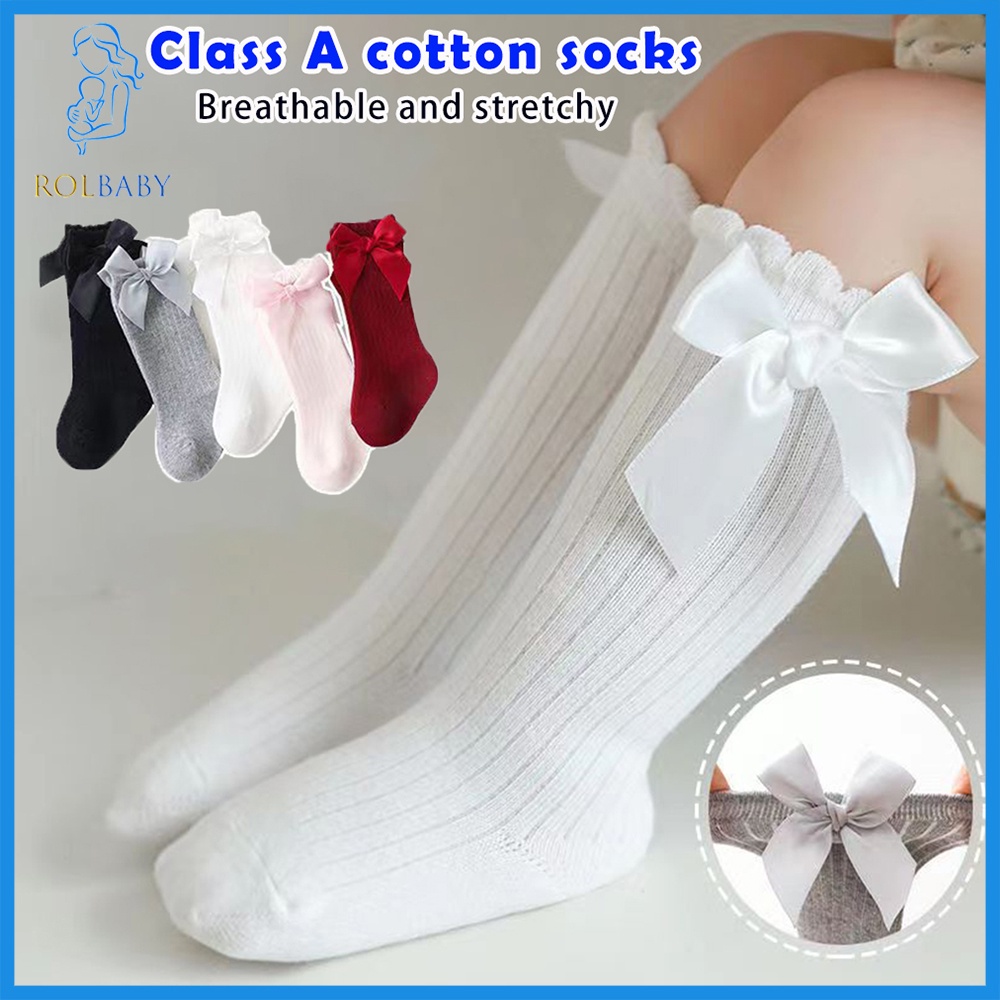 Rolbaby baby knee high socks cute bows long socks for baby girl