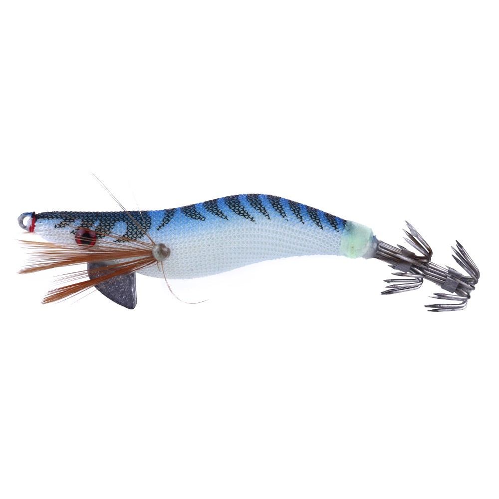 Squid Jig Fishing Lures Custom Unique Multicolor Luminous Tail Wood Shrimp Prawn Squid Lures Artificial Spinner Lures Kit with Squid PrawnTackle Hook for Cuttlefish Octopus 