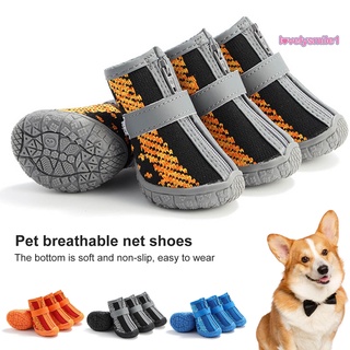 LS 4Pcs Pet Shoes Zipper Closure Anti-skid Breathable Pet Dogs Mesh Sneakers for Casual