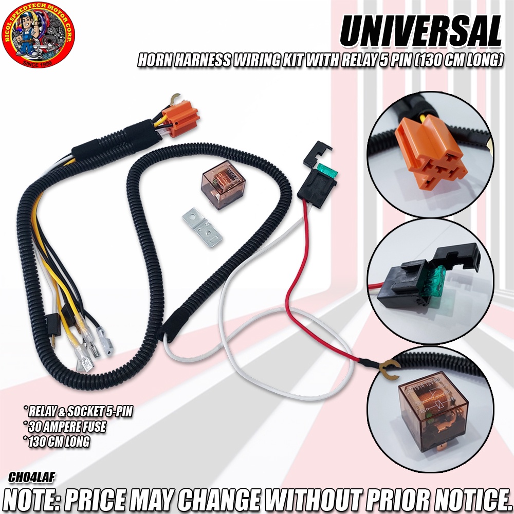 UNIVERSAL HORN HARNESS WIRING KIT WITH RELAY "130CM LONG" (CH04LAF