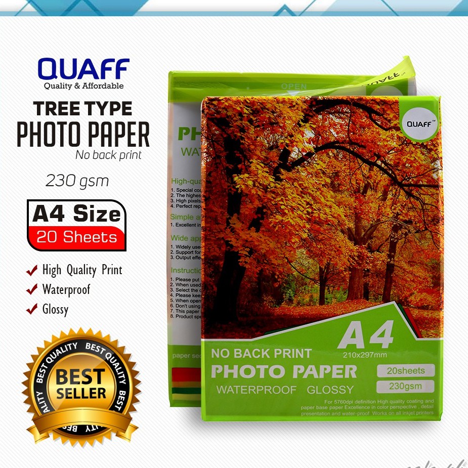 QUAFF Tree Type Glossy Photo Paper No Back Print A4 230gsm---20pcs/pack