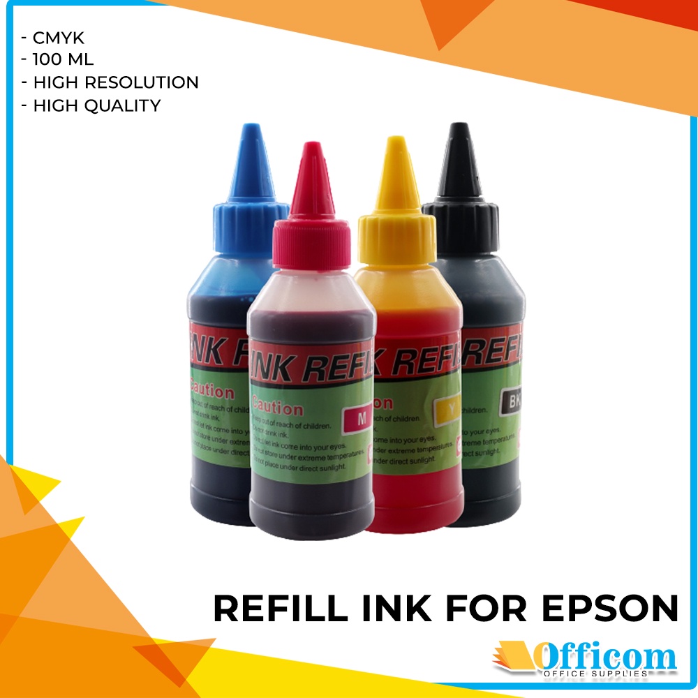 Refill Ink for Epson 100ml (Cyan, Magenta, Yellow, Black) Shopee