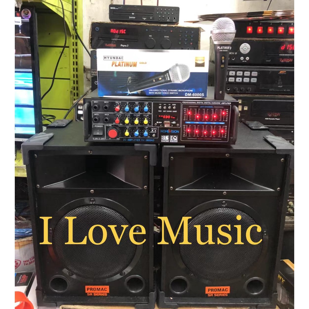 Speaker and Amplifier set PROMAC SR806 2 way w/ Mixer Equalizer