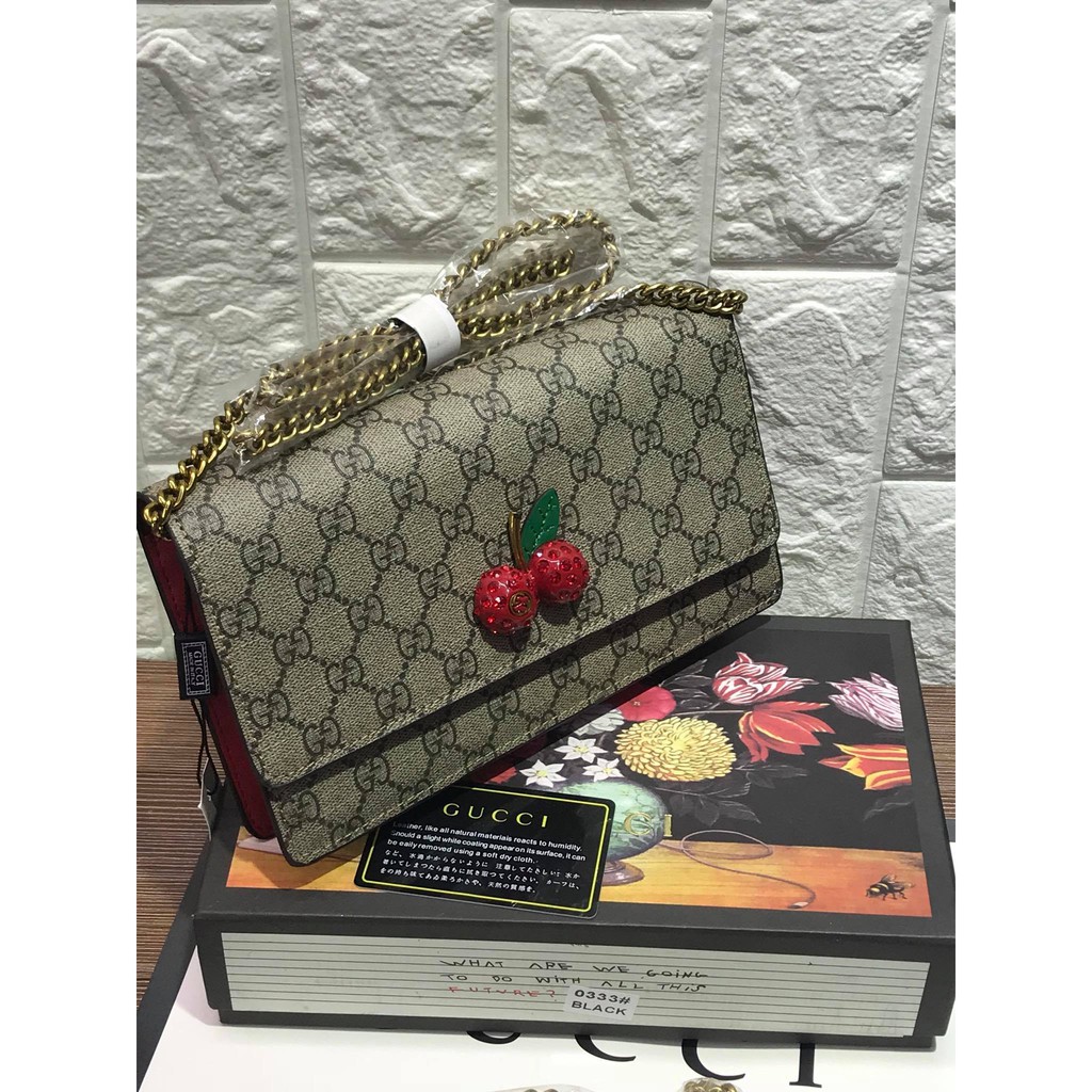 Gucci Cherry-Embellished Gg Supreme Mini Chain Shoulder Bag | Shopee  Philippines