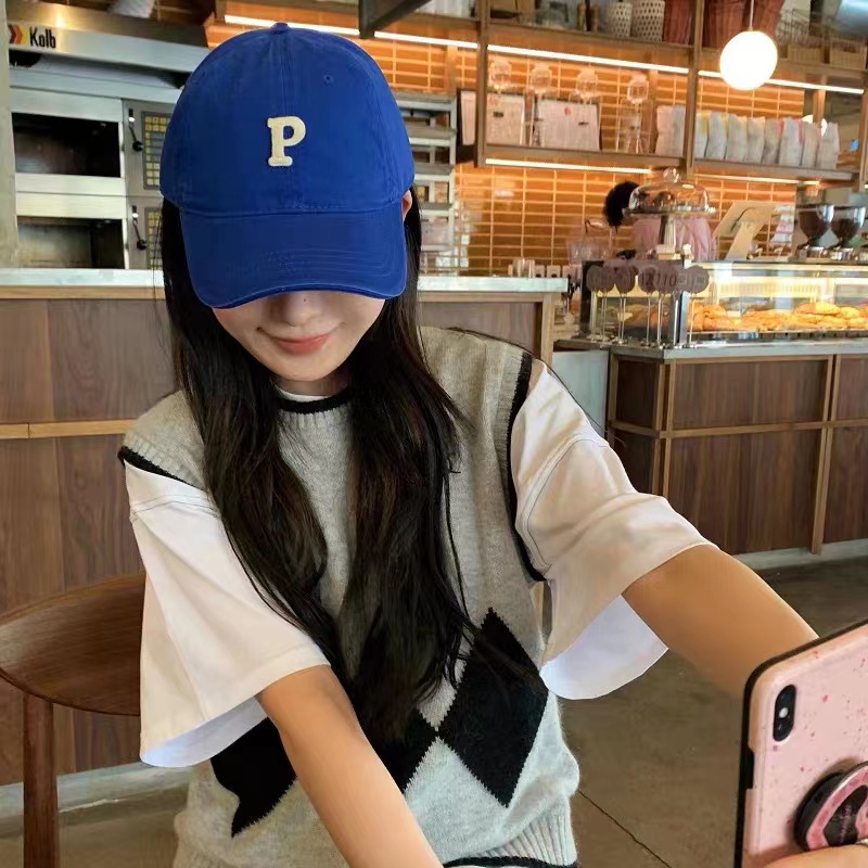 Korea P Letter Baseball Cap Showing Face Small Autumn Winter Personality Street Versatile Student Couple Trendy Hat Sun