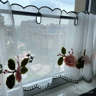 【COD】Door Curtain Hanging Door Curtain Partition Curtain Finished Cotton and Linen Half Curtain Short Curtain Embroidery Coffee Curtain Kitchen Small Curtain Yarn Cabinet Curtain Partition Curtain Punch-Free Cabinet Embroidery Curtain Window Short val #7
