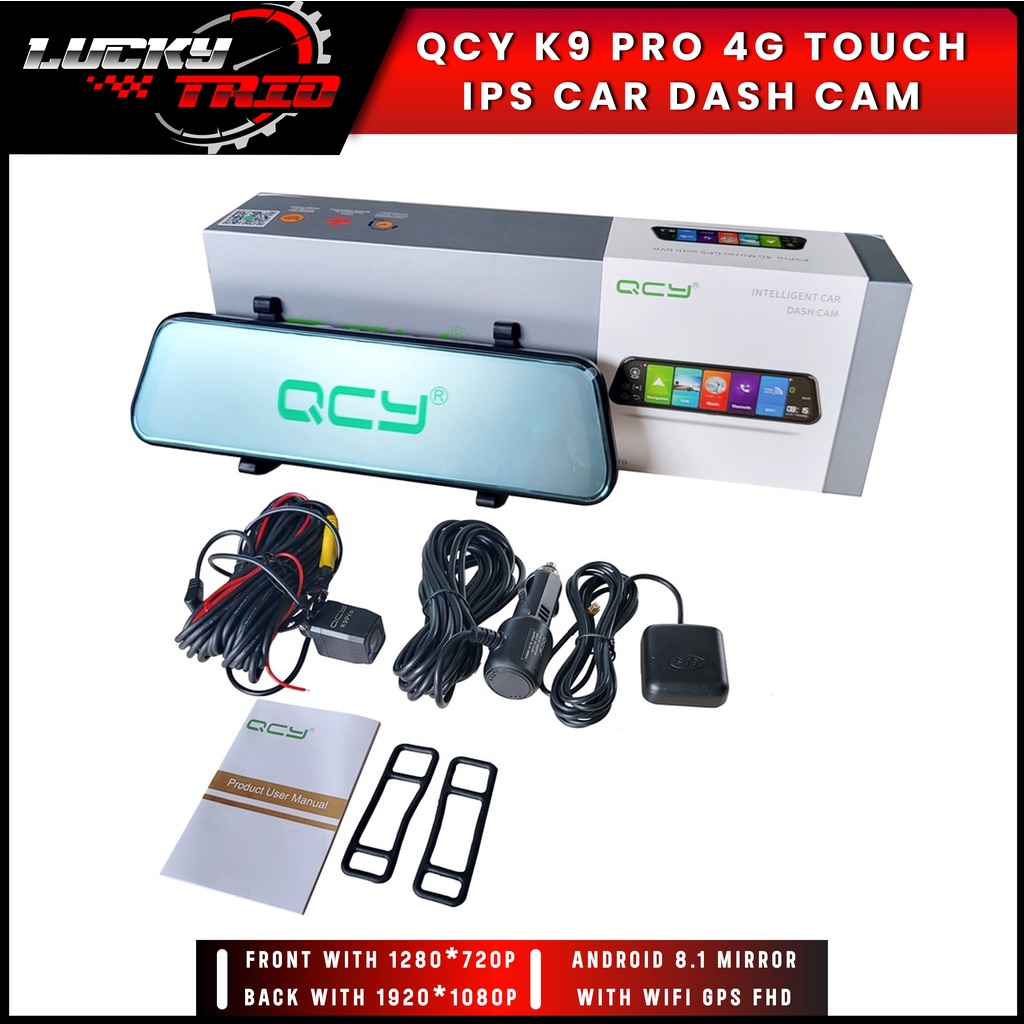 QCY K9 PRO Full Screen 4G Touch IPS Car Dash Cam Rear View Android 8.1
