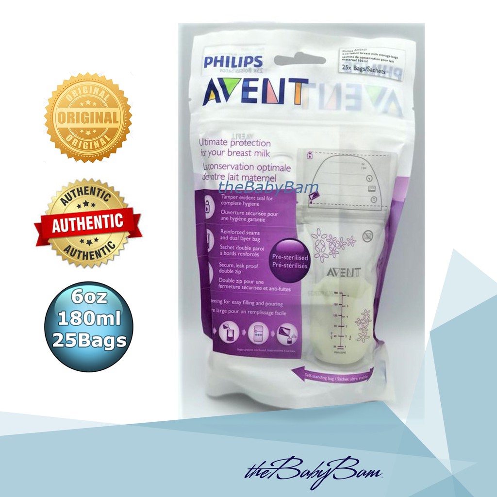 Philips Avent Breast Milk Storage Bags 180ml / 6oz ( 25 Bags / Pack