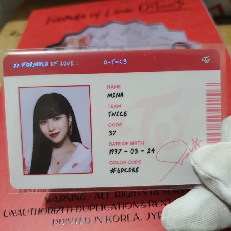 Twice Mina Formula of Love (FOL) Red Scientist I.D. Card Photocard (PC