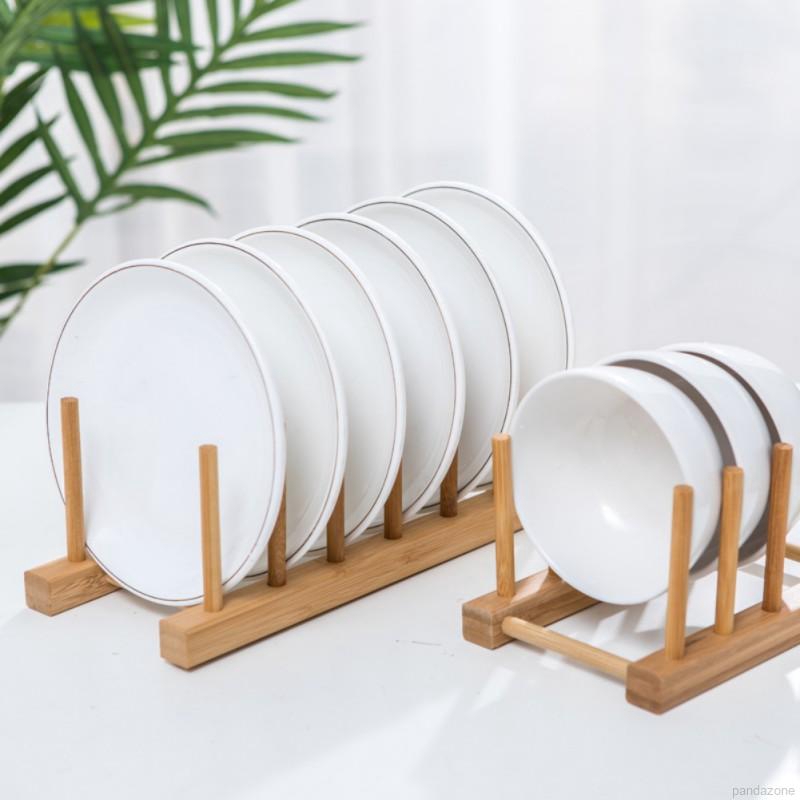 【Loveinhouse】Bamboo Wooden Dish Rack Plates Holder Kitchen Storage