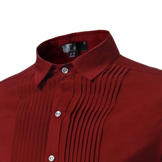 Men 's Pleat Dress Men Shirts Lapel Slim Fit Long Sleeve Tuxedo Shirt #5