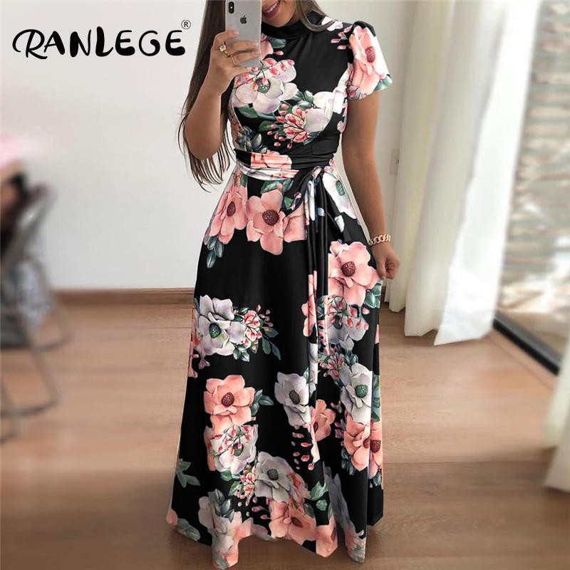 Women Dress】Women Summer Dress 2020 Casual Short Sleeve Long Dress Boho  Floral Print Maxi Dress Turtleneck Bandage Elegant Dresses Vestido | Shopee  Philippines