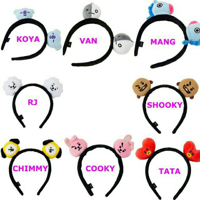 Kpop BT21 Plush Headband Tata, Mang, Chimmy, Cooky, RJ, Koya, Shooky, Van |...