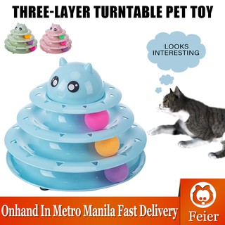【Pets 】Interactive Toys Cats Four-tier Turntable Pet Intellectual Track Tower Funny Cat Toy