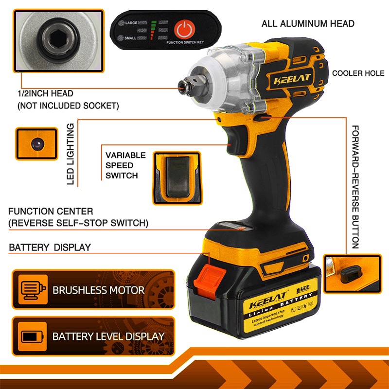 KEELAT KID004  Electric lmpact Wrench Cordless Brushless Wrench lmpact Driver Ratch Wrench Drill — view 2
