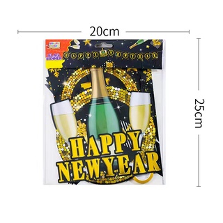 HAPPY NEW YEAR Gold letters Champagne bottle party decorations cardboard banner set w/string #5