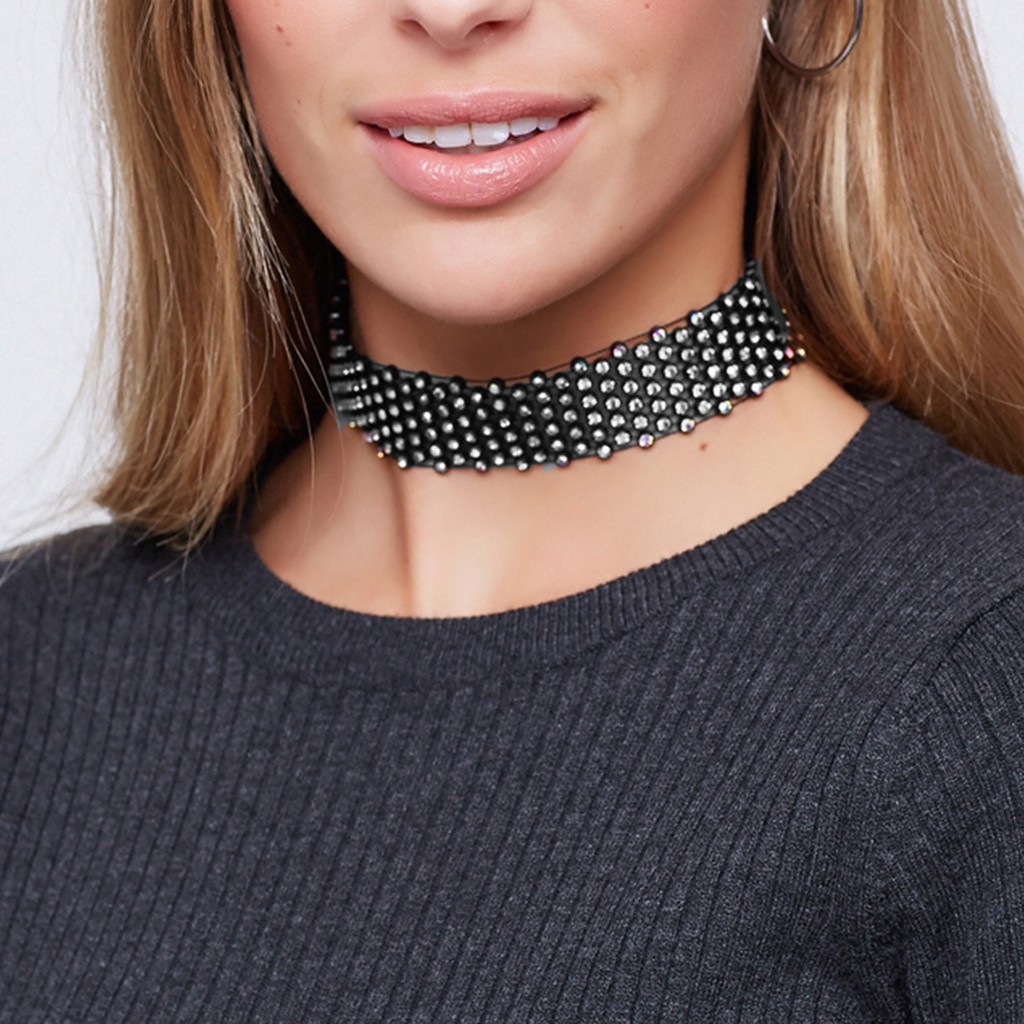 black wide choker necklace