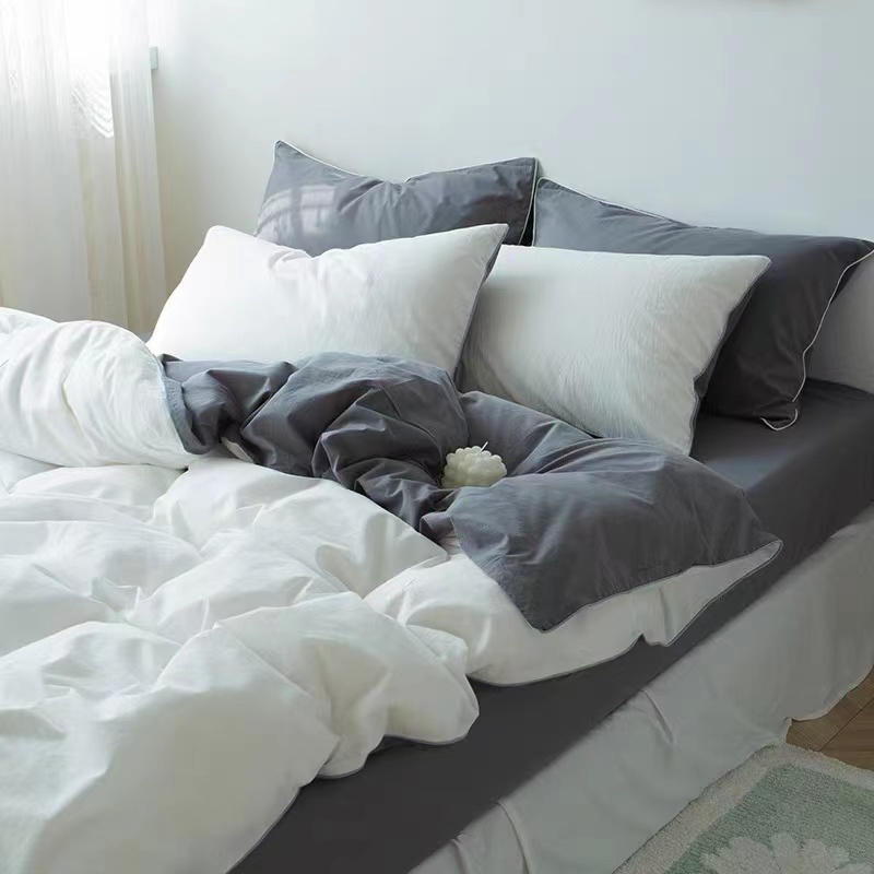 4 IN 1 BEDSHEET SET MODERN PLAIN HOTEL TWO TONED PURE COTTON BEDDING