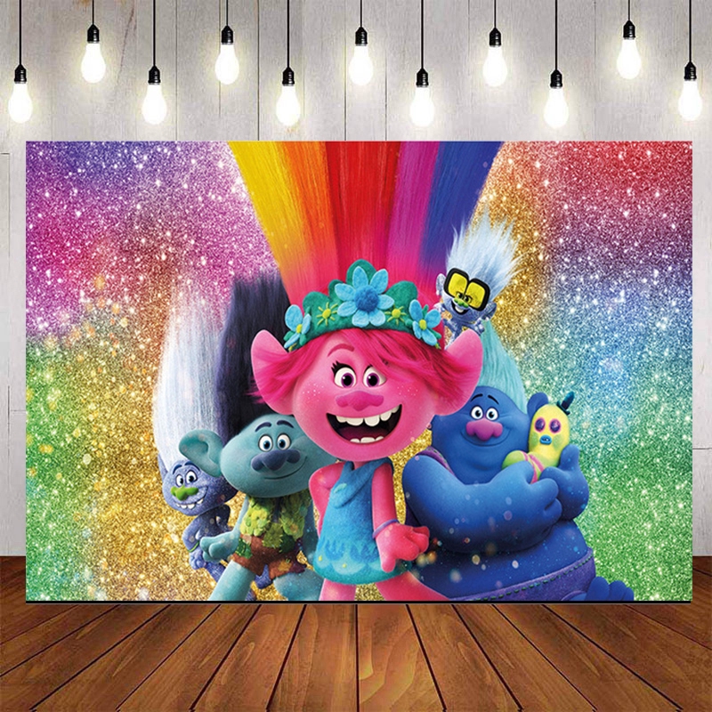 Trolls Birthday Backdrop Glitter Rainbow Colorful Photography ...