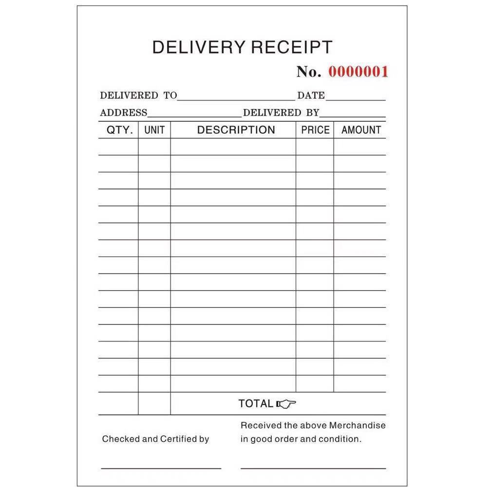 Delivery receipt resibo vertical duplicate and triplicate carbon