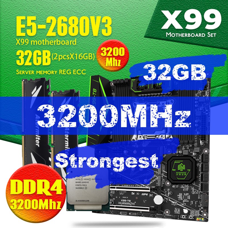 Huananzhi X99 F8 X99 Motherboard With Intel Xeon E5 2680 V3 With 2 16gb 32gb Ddr4 3200mhz Reg