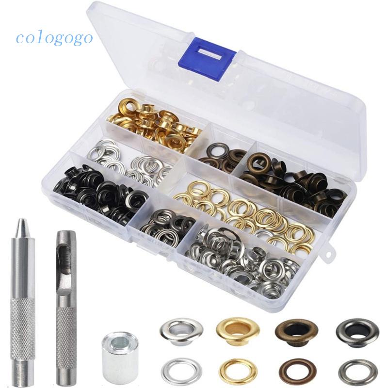COLO 100 Sets Punch Eyelets Set 4 Colours 8 mm Grommet Tool Kit Copper