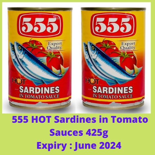 (2 for P108) 555 Hot Sardines in Tomato Sauce 425g (Expiry June 2024