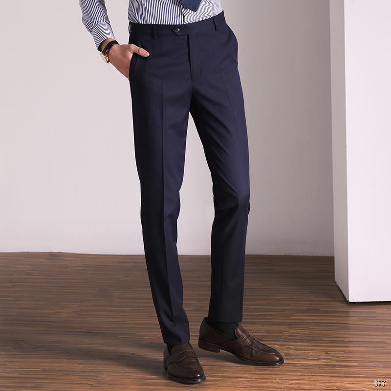 Men's Trousers Slim-Fit Dark Blue Suit Pants Business Men Formal Wear ...