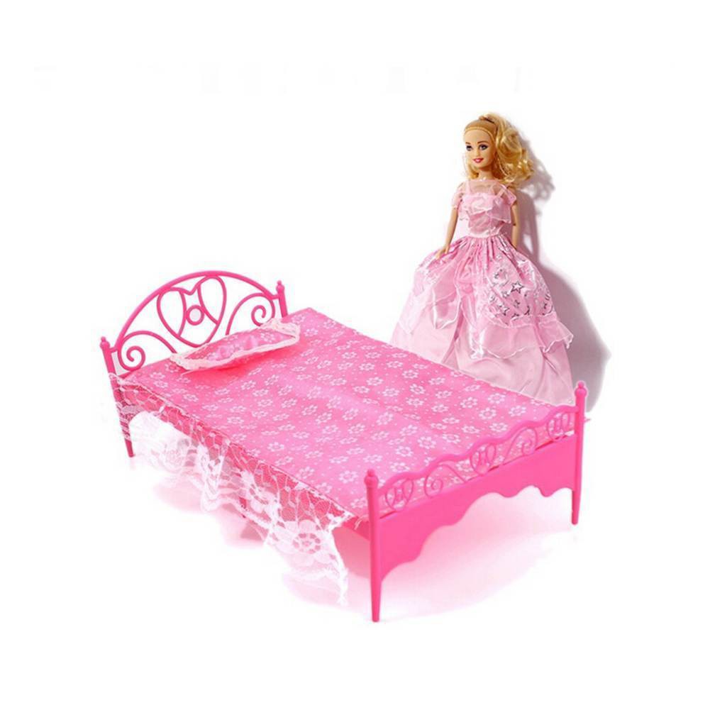 Crsr Barbie Doll Bed Dollhouse Furniture For Toy Bedroom Set