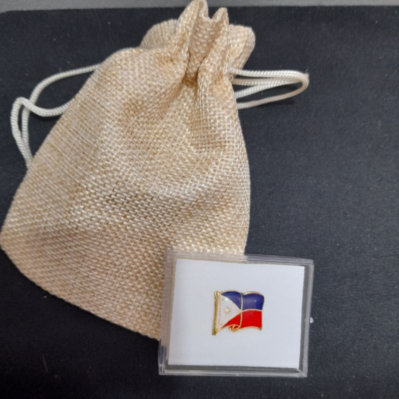 Philippine Flag Lapel Collar Pin With Acrylic Case And Jute Pouch ...