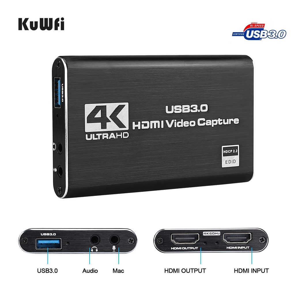 Kuwfi 4k 30hz Input 1080p Output Hdmi Capture Card Usb3 0 Driver Free Game Broadcaster Microphone Hd Video 1080p Recording Box Shopee Philippines